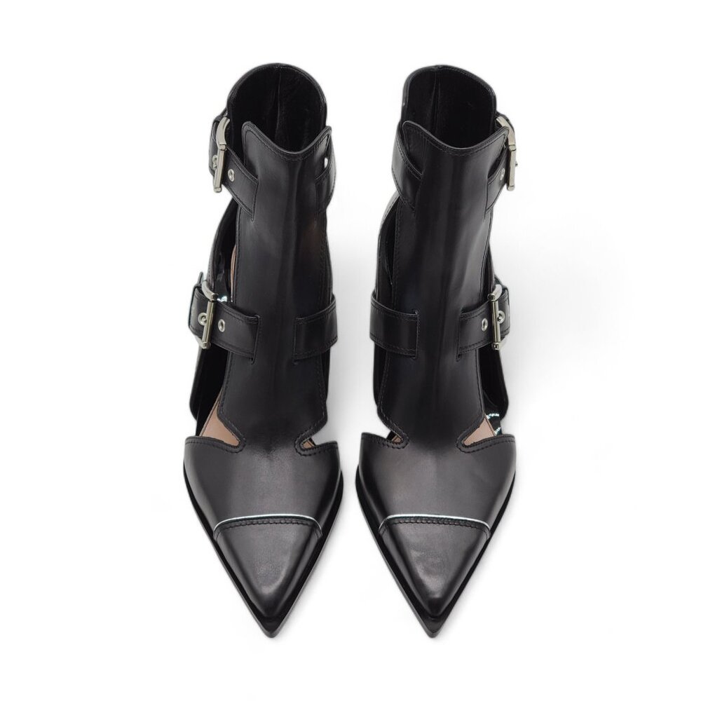 Alexander McQueen Cage Buckle Leather Ankle Booties Black - Picture 4 of 9